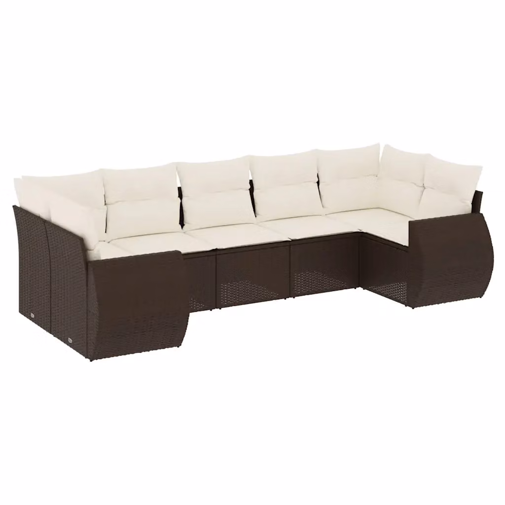 Set di divani da giardino vidaXL 7 pezzi in polyrattan marrone e bianco con cuscini imbottiti e coperture rimovibili – 2