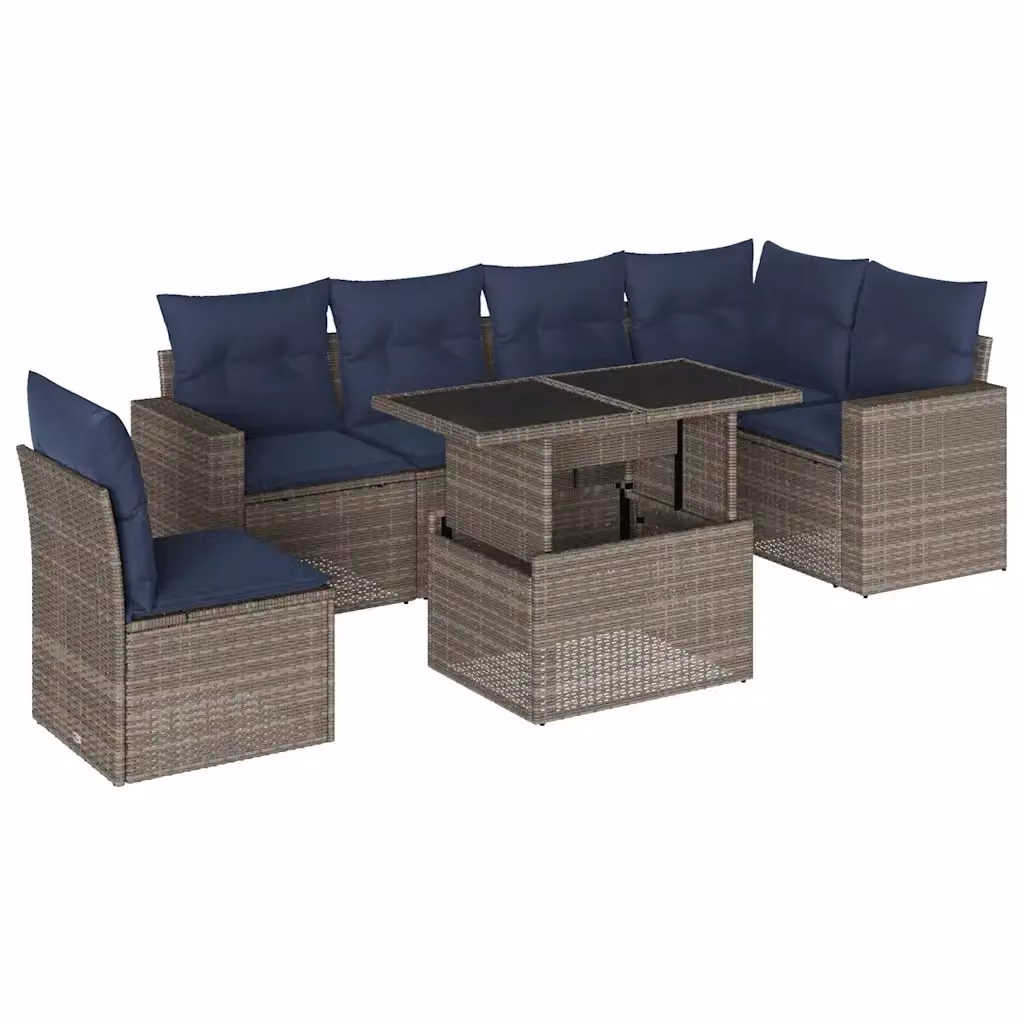 Set da giardino vidaXL composto da 7 pezzi con divani a L, tavolino e cuscini grigi in polyrattan e metallo – 2
