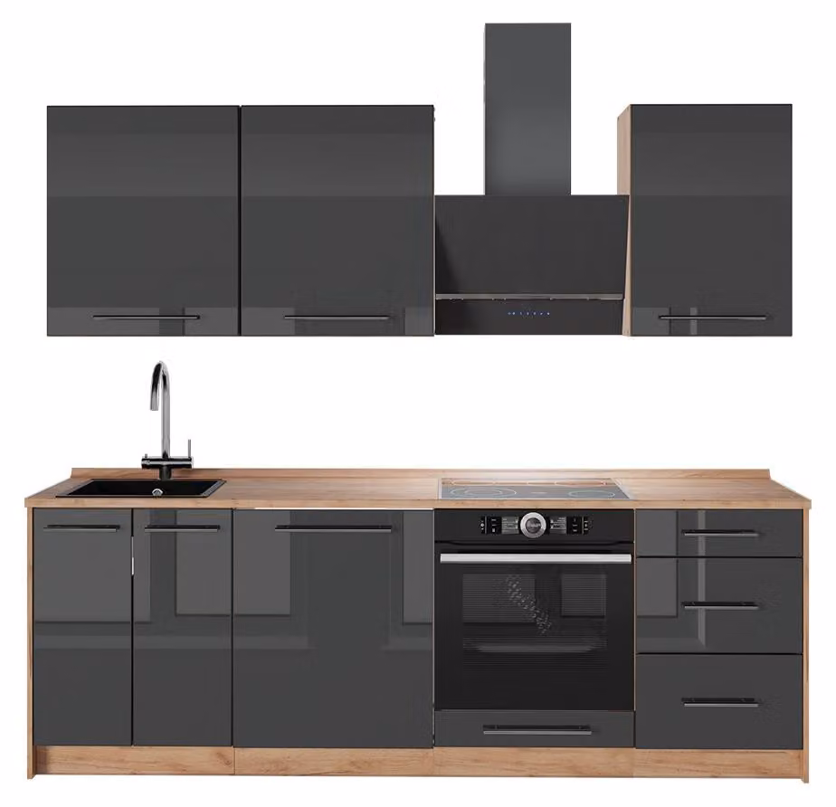 Cucina componibile Vicco Fame-Line Antracite lucido/Rovere dorato 230 cm, PL Rovere, Model 63979