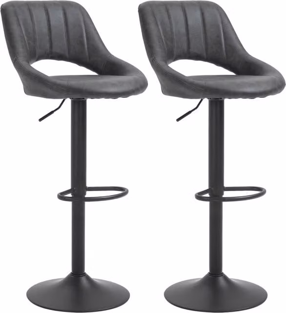 Set di 2 sgabelli da bar Chicfurn girevoli regolabili in altezza con poggiapiedi in similpelle grigio L: 44 cm, P: 49 cm, H: 90-110 cm