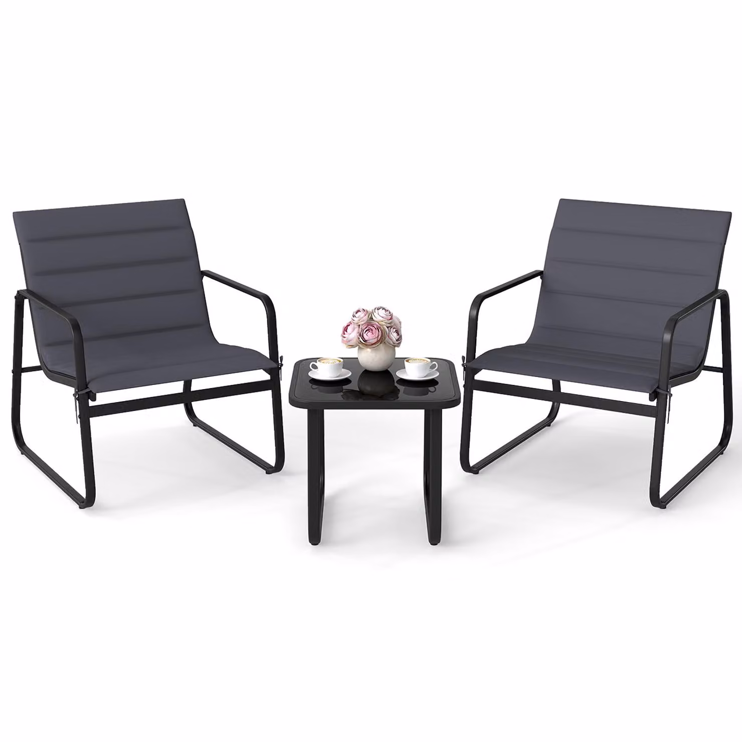 Set di mobili da giardino COSTWAY, set di mobili da balcone, set da balcone 3 pezzi incl. 2 sedie con tavolo e cuscini, mobili da patio, set da giardino, gruppo di sedute