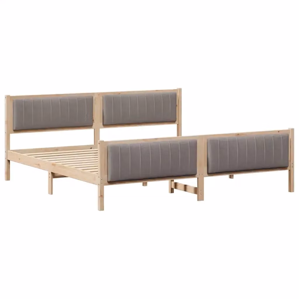 Struttura del letto moderna vidaXL in legno di pino e tessuto, marrone e grigio, L/P/H: 200 x 200 x 85,5 cm – 2