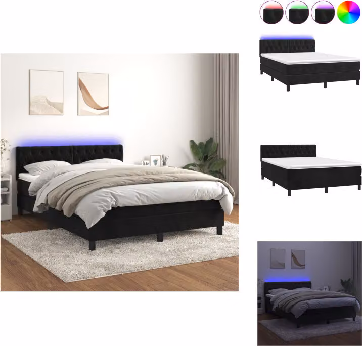 vidaXL Letto a molle con materasso e LED nero 140x200 cm in velluto - Letti e strutture letto