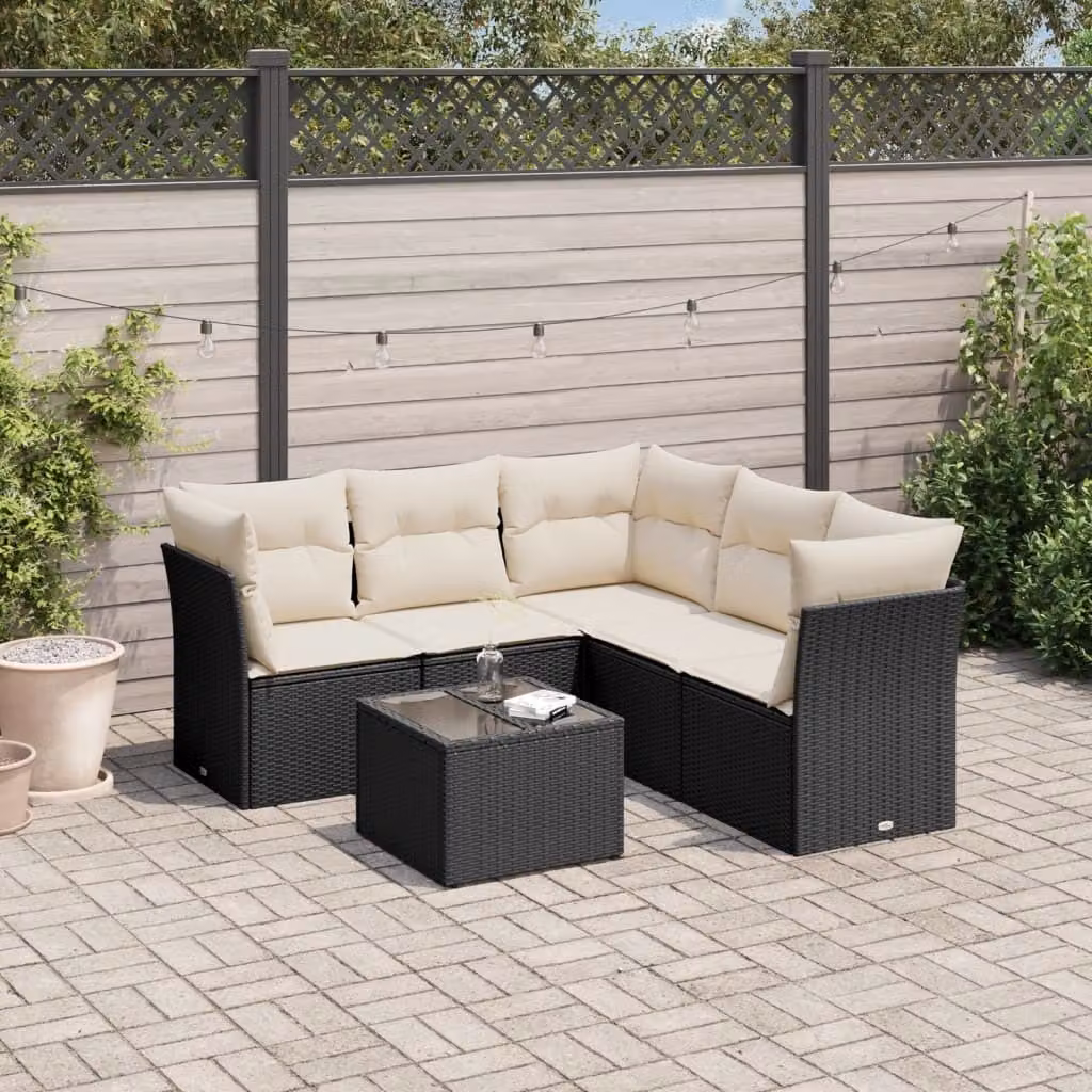 Maison Exclusive - Set Divano da Giardino 6 pz con Cuscini Nero in Polyrattan