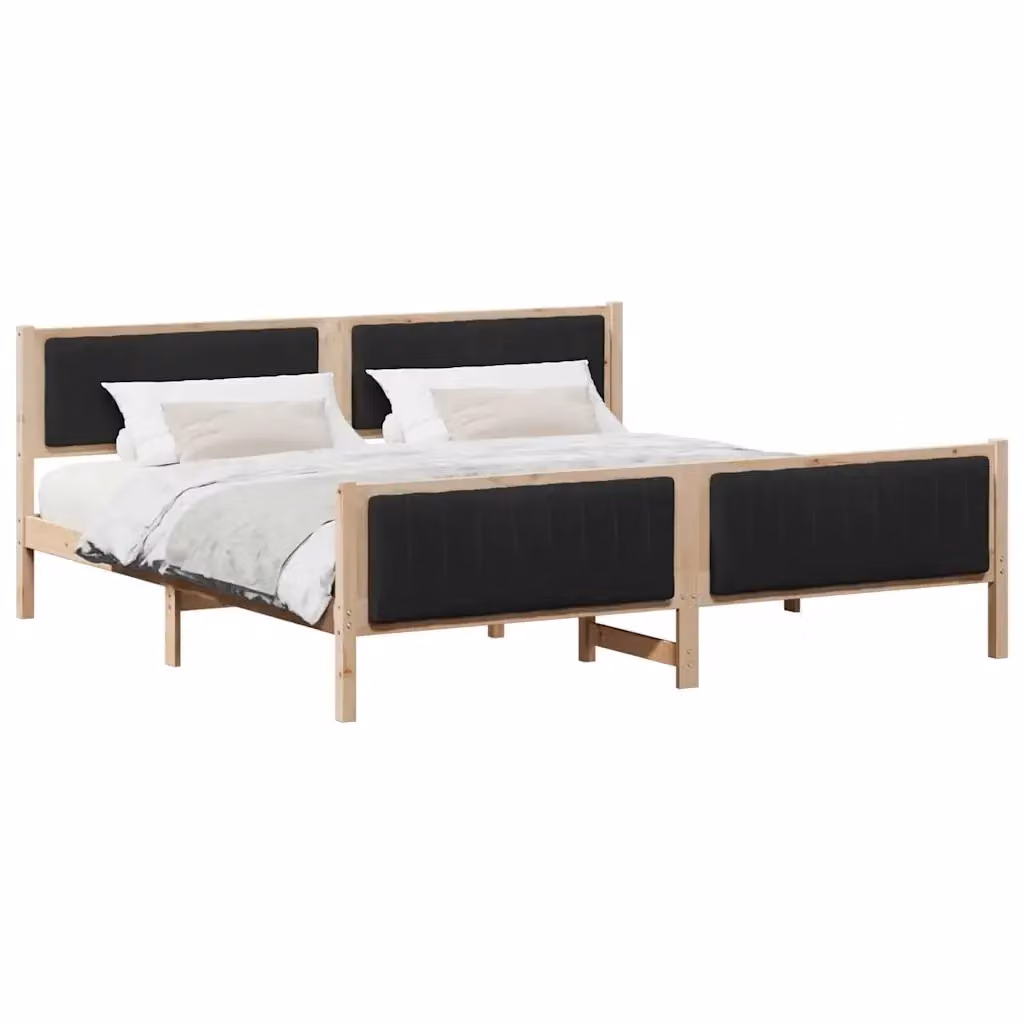 Struttura del letto con testiera vidaXL in legno di pino, marrone e nero, 200 x 200 cm – 2