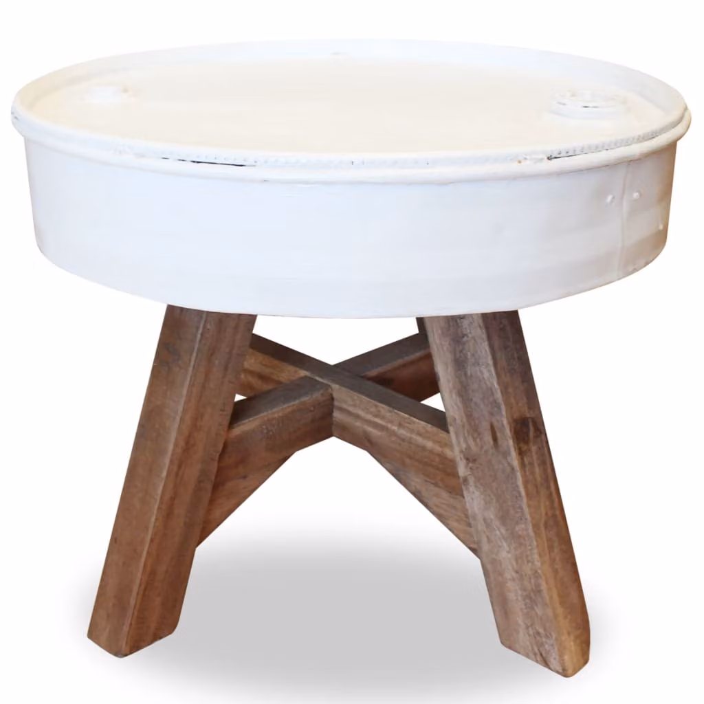 vidaXL Tavolino in legno massiccio antico 60x45 cm bianco