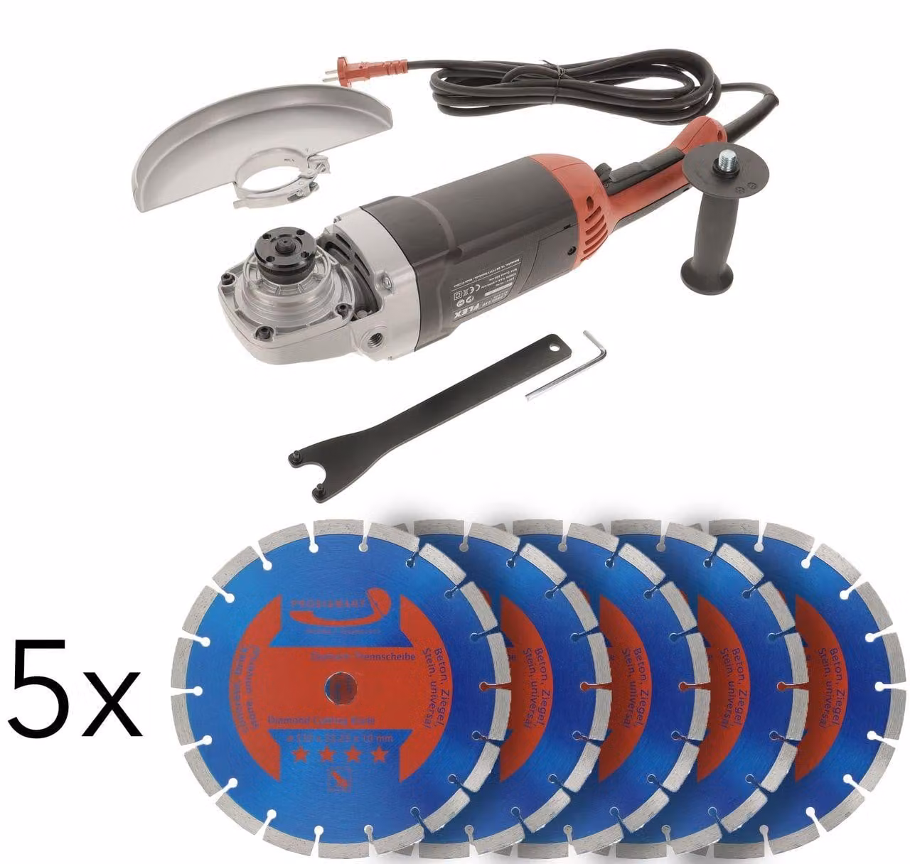 FLEX Flex L2200 Smerigliatrice angolare 230 mm + 5 dischi da taglio per calcestruzzo 2200 W Sega per calcestruzzo