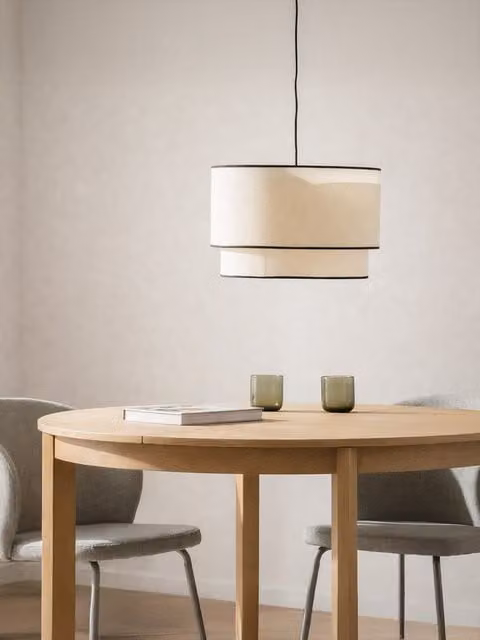 Lombok lampada a soffitto doppia in lino Kenay Home disponibile in bianco o beige – 1