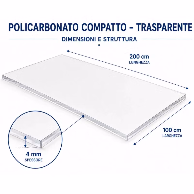 EZOOZA Lastra in Policarbonato Compatto Trasparente, Spessore: 4 mm, L: 200 cm, P: 100 cm, Confezione da 5 Pezzi