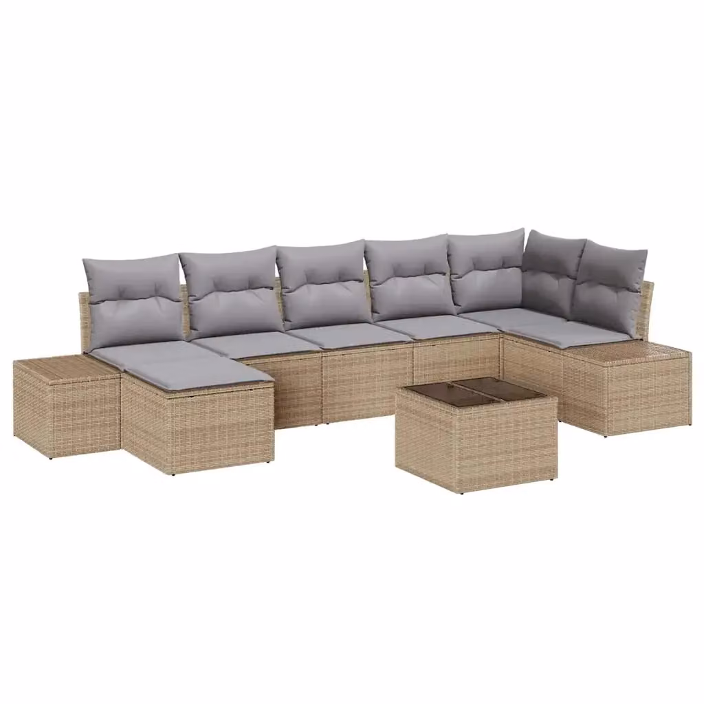 Set Divano da Giardino vidaXL 8 Pezzi a Forma di L con Tavolino e Ottoman Beige – 2