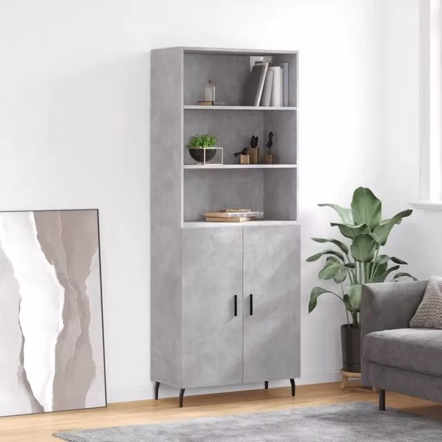 Credenza Buffet Design Mania Grigio Cemento in Legno e Metallo, L/P/H: 69,5 x 34 x 180 cm