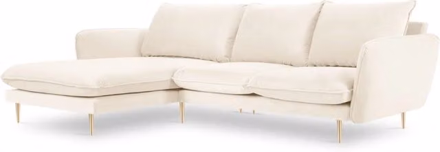 Divano angolare sinistro Vienna di Cosmopolitan Design in velluto beige chiaro con 5 posti a sedere L/P/H: 255 x 170 x 95 cm