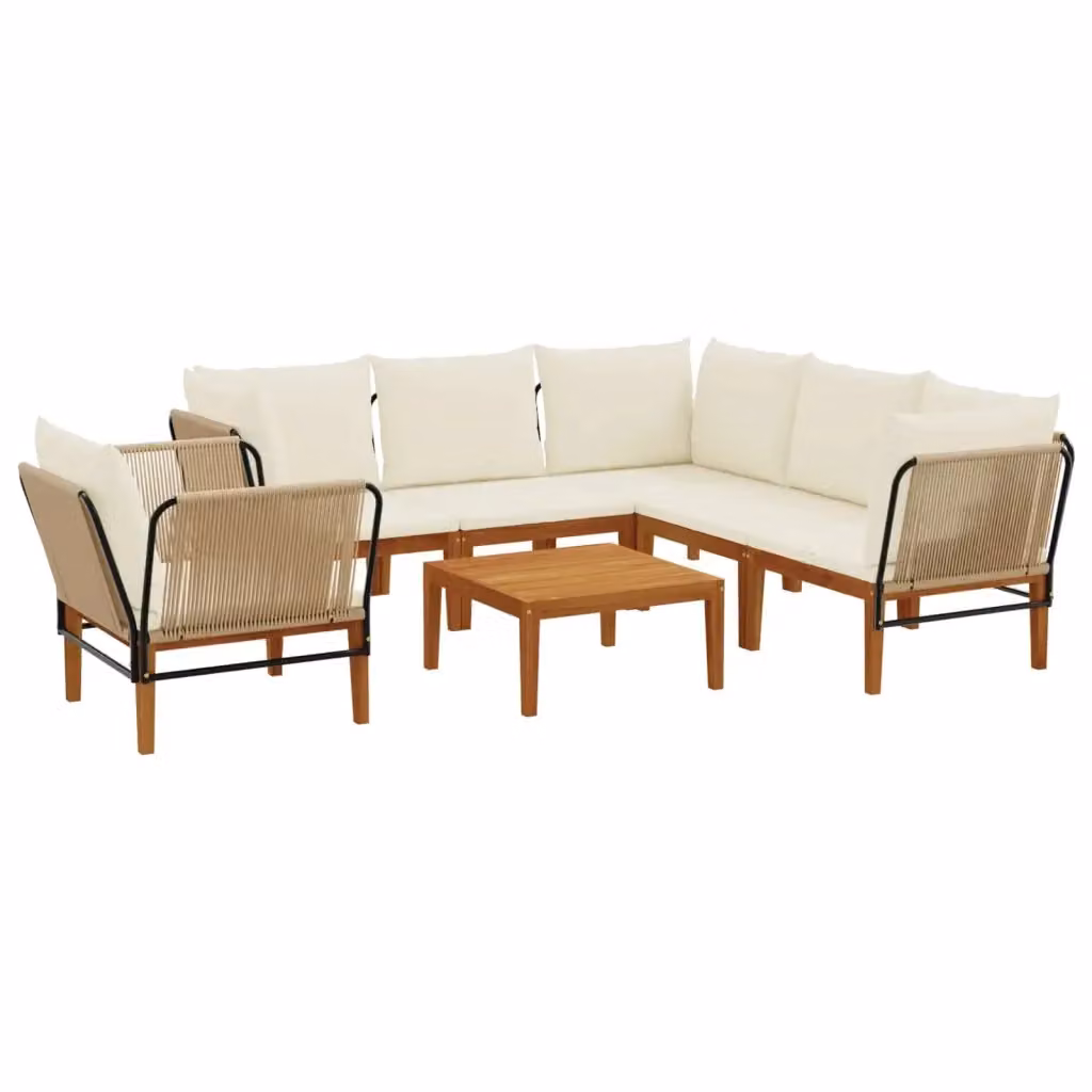 Set di 7 sedie da giardino vidaXL in legno di acacia e corda naturale beige e bianco – 2