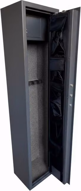 Armadio Blindato Portafucili MEGAOFFERTE in Acciaio Grigio Scuro con Serratura Digitale, Chiave e Tesoretto per 2 Armi, H 145 x L 25 x P 20 cm
