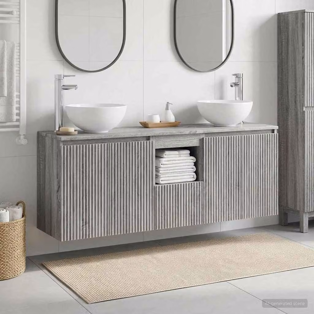 Set di mobili da bagno moderni vidaXL composto da 3 pezzi in colore grigio opaco, L: 129 cm, P: 35 cm, H: 80 cm