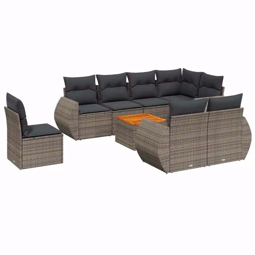 vidaXL Set Divano da Giardino a L 9 pz Grigio con Cuscini e Tavolino in Polyrattan e Acciaio – 2