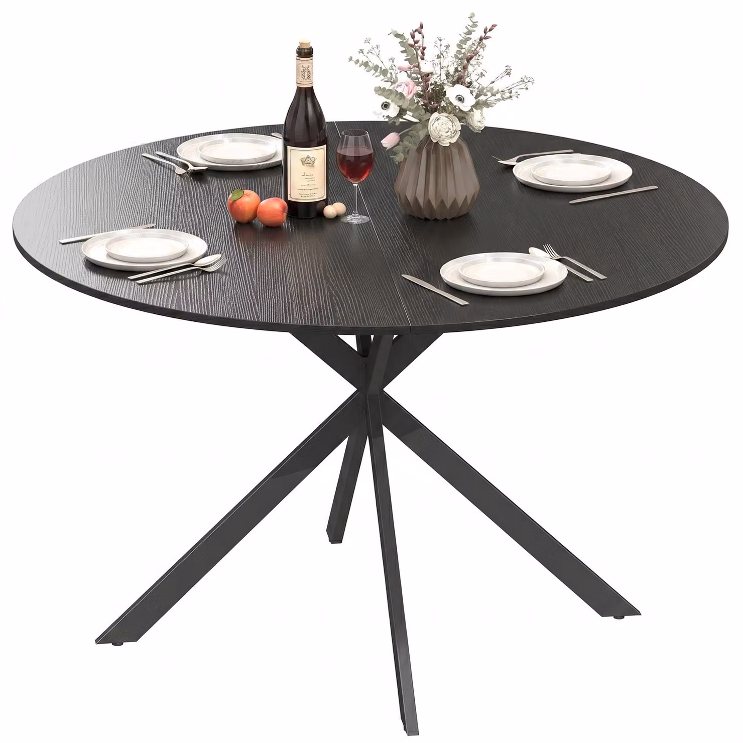 Tavolo da pranzo rotondo per 4 persone, tavolo da cucina in stile industriale con gambe in acciaio, per sala da pranzo, cucina, nero
