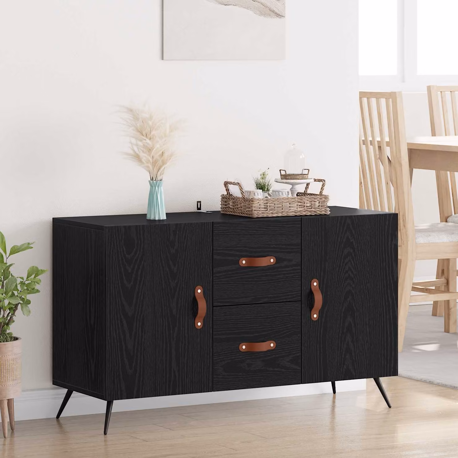Credenza moderna vidaXL in legno ingegnerizzato e metallo, colore nero, L 100 x P 36 x H 60 cm