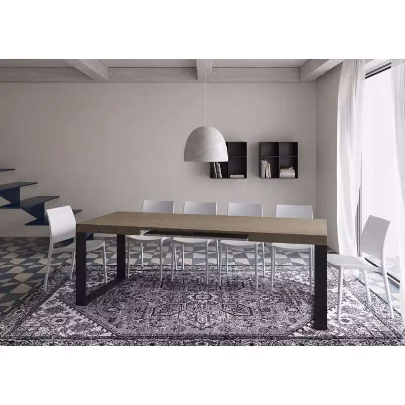 Tavolo allungabile ITAMOBY con piano in laminato MDF e telaio in metallo, Colore Antracite e Tortora, L: 120/380 cm x P: 90 cm – 2