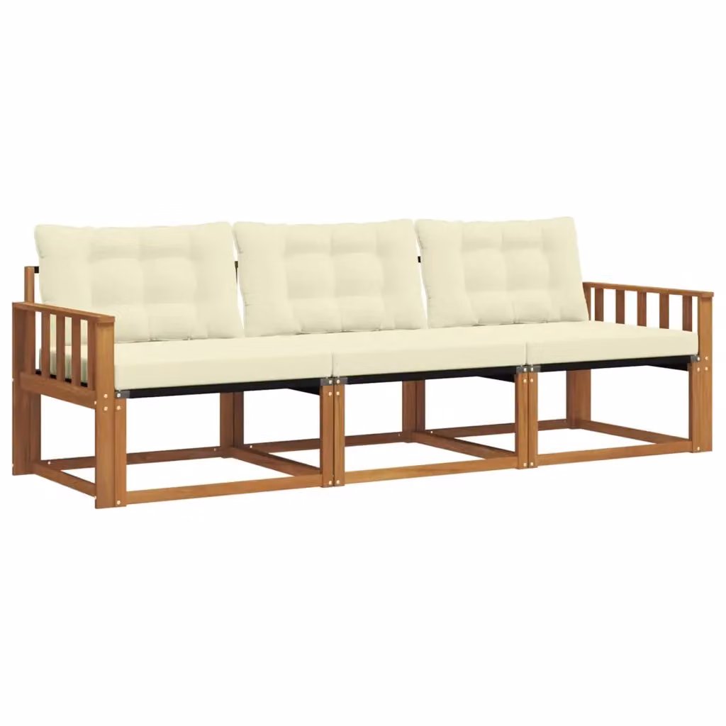 Set di divani da esterno 3 pezzi vidaXL in legno di acacia e textilene, colore beige e bianco – 2