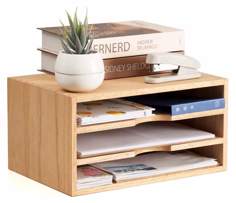 Omgoods - Organizzatore da scrivania in legno con 3 scomparti