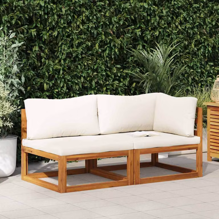 vidaXL Set Divani da Giardino 2 pz con Cuscini Bianco Crema in Acacia