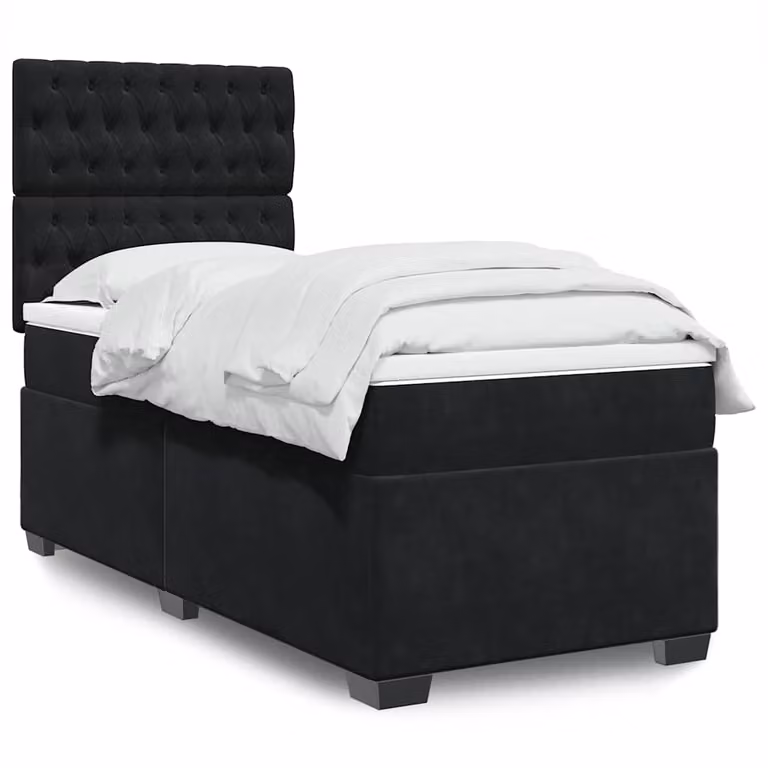 vidaXL Giroletto a Molle con Materasso in Velluto Nero L/P: 100 x 200 cm