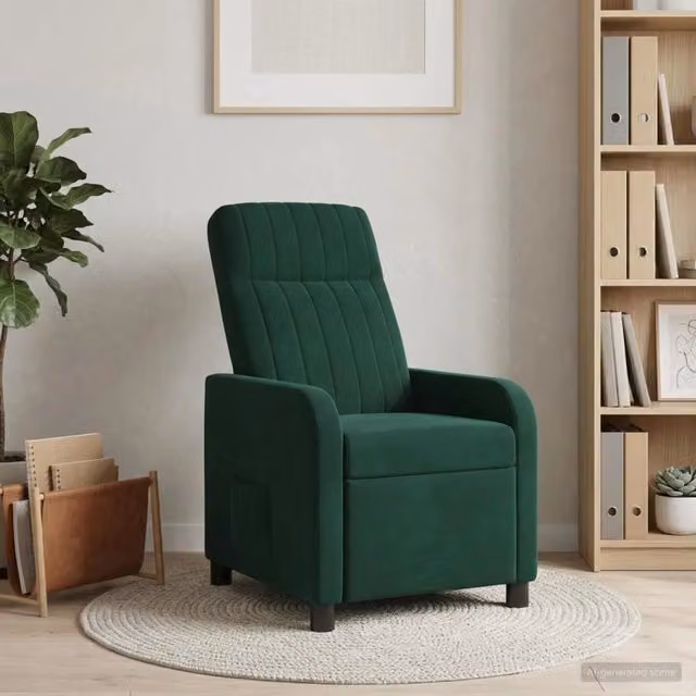 Poltrona reclinabile relax in velluto verde con braccioli e struttura moderna per soggiorno o ufficio – 1