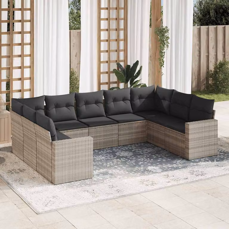 Set Divano da Giardino a L vidaXL in Polyrattan Grigio con Cuscini Imbottiti e Rivestimenti Rimovibili