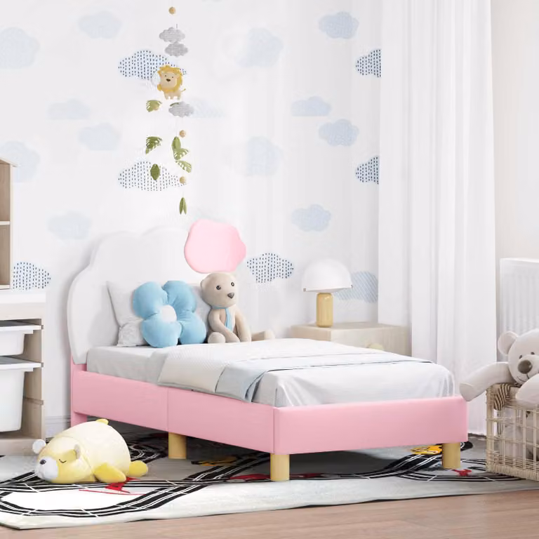 Struttura letto per bambini vidaXL con testata imbottita in similpelle rosa, L 70 x P 140 cm