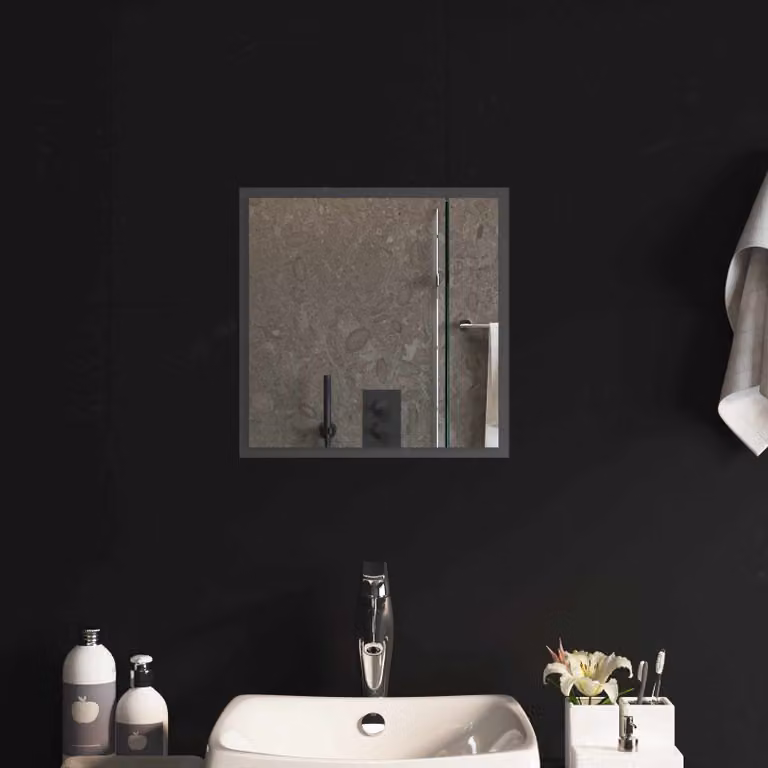 Specchio da bagno moderno vidaXL con luce LED in vetro temperato trasparente, L 40 cm x H 40 cm