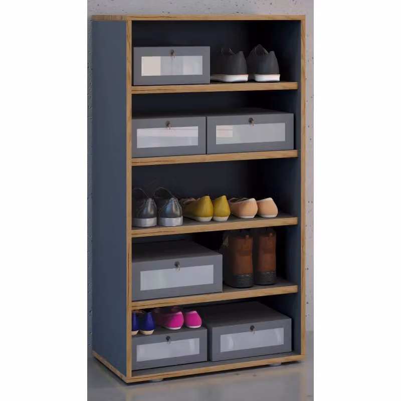 Scarpiera Ezooza in Legno con Ripiani Interni e Ante a Battente, Colore Antracite, H110 x L60 x P33 cm – 2