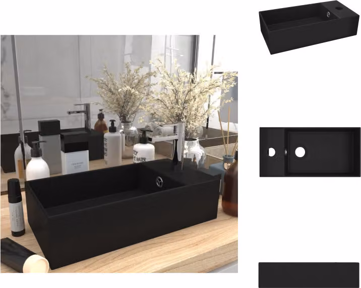 vidaXL Lavabo da bagno con troppopieno in Vetroceramica nero opaco - Lavabo da bagno