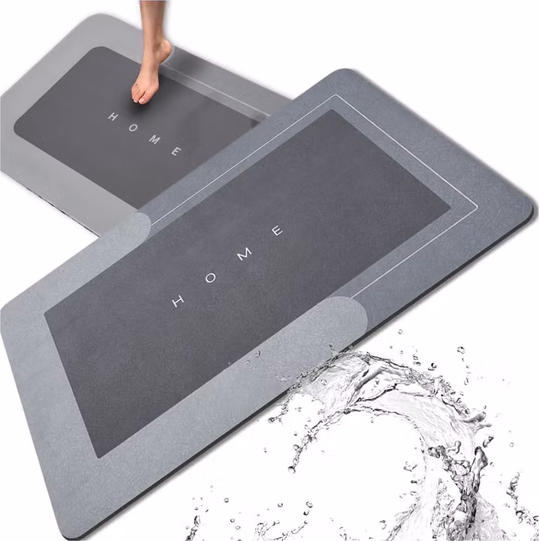 EDIBAZZAR | Tappeto da bagno grigio antiscivolo con materiale assorbente
