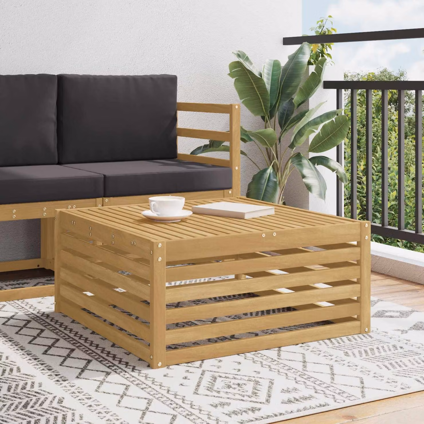 vidaXL Tavolo da esterno moderno in legno di acacia bianco e beige L: 79 cm, P: 37 cm, H: 79 cm