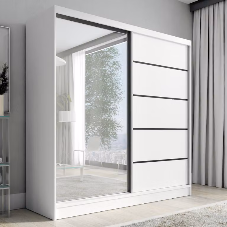 Armadio a porte scorrevoli, a 2 ante con specchio NERO 2 200 cm (bianco)