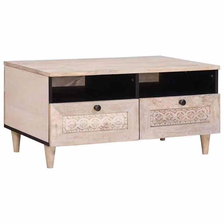vidaXL Tavolino da salotto moderno in legno di mango bianco, L: 80 cm, P: 54 cm, H: 40 cm