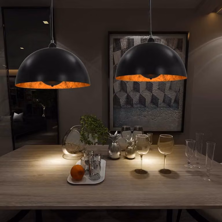 Set di 2 lampadari a soffitto semi-sferici vidaXL in metallo, colore nero e oro, diametro: 40 cm, attacco E27