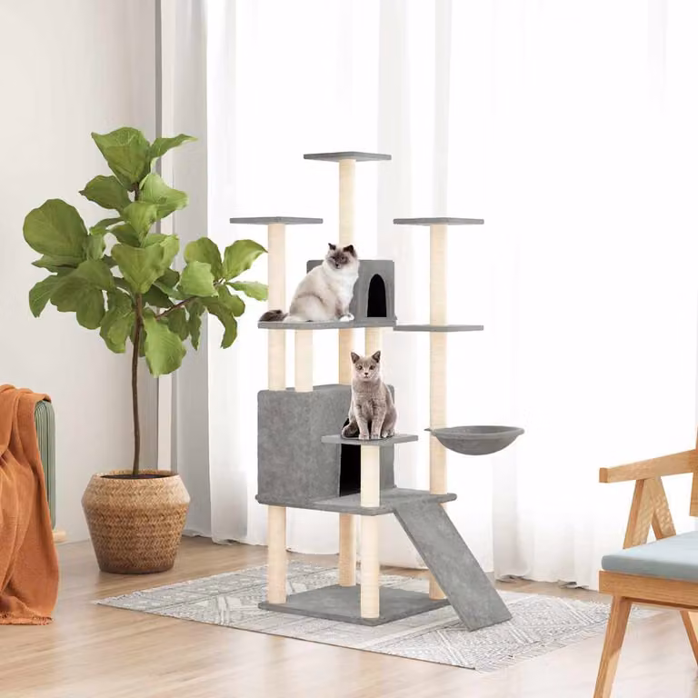 Albero per gatti vidaXL con tiragraffi in sisal, amaca e cuccia, grigio, Altezza: 154 cm
