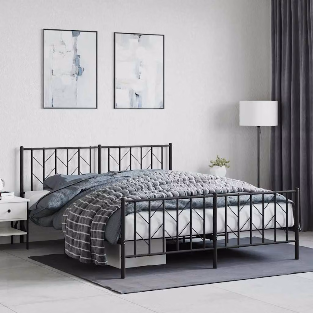 vidaXL Giroletto in metallo nero con pediera senza materasso L/P/H: 160 x 200 x 90 cm