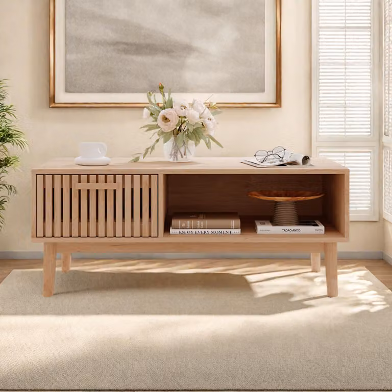 Tavolino in vimini rattan ProximaX in legno naturale - Con 1 cassetto e vano a giorno - Semplice, moderno ed elegante per ogni salotto