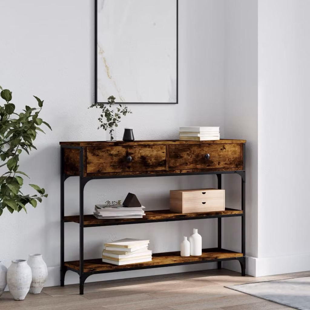 vidaXL Tavolino Consolle in Legno Rovere Fumo Marrone L/P/H: 100 x 25 x 75 cm