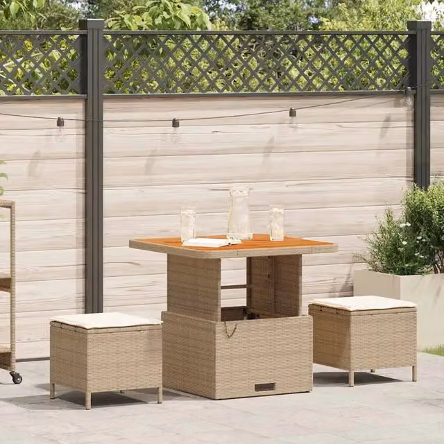 Set da Pranzo per Giardino 3 pz Beige polyrattan 42007913