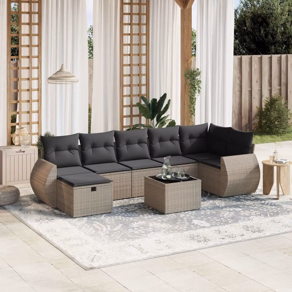 vidaXL Set Divano da Giardino 8 pz a L con Cuscini Grigio in Polyrattan e Struttura in Acciaio