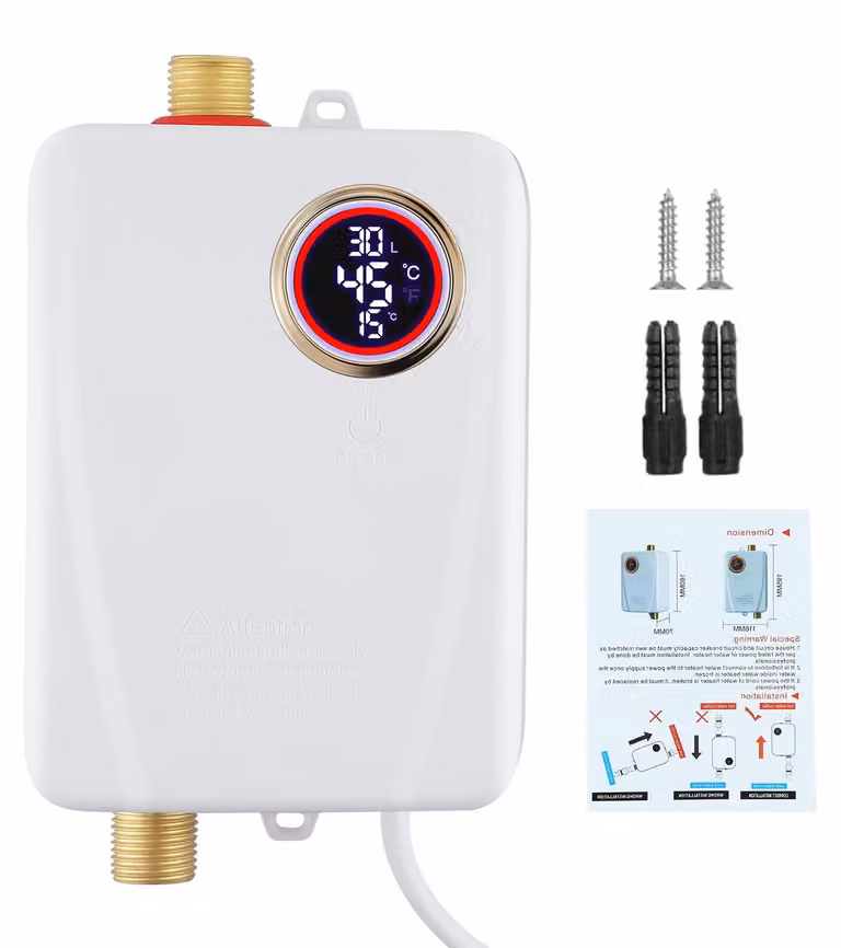 Scaldabagno elettrico a flusso continuo - Potenza: 3500 W - Dimensioni ridotte: solo 7 cm di profondità - Colore: bianco