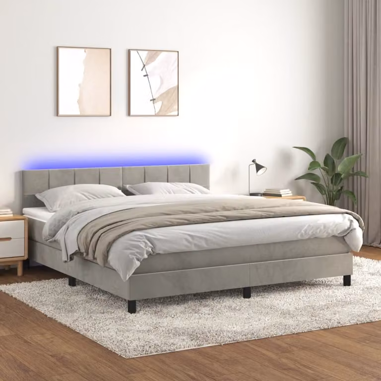 Maison Exclusive - Letto a Molle con Materasso e LED Grigio Chiaro 160x200 cm Velluto