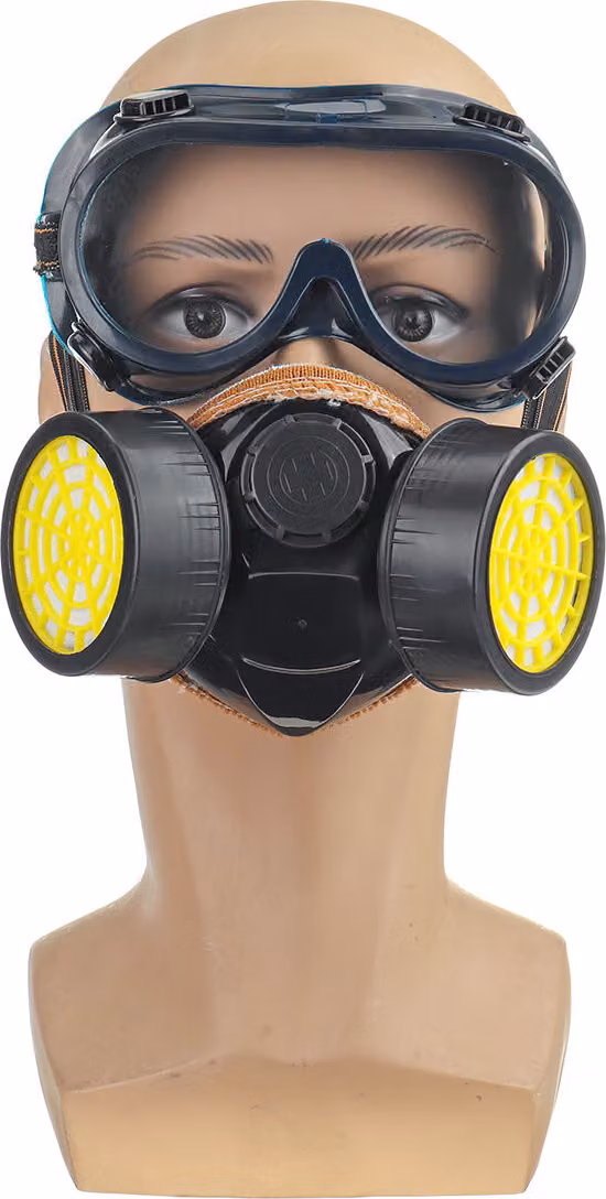 Maschera antigas di sopravvivenza, respiratore di sicurezza spray con filtro a doppia protezione e occhiali di protezione