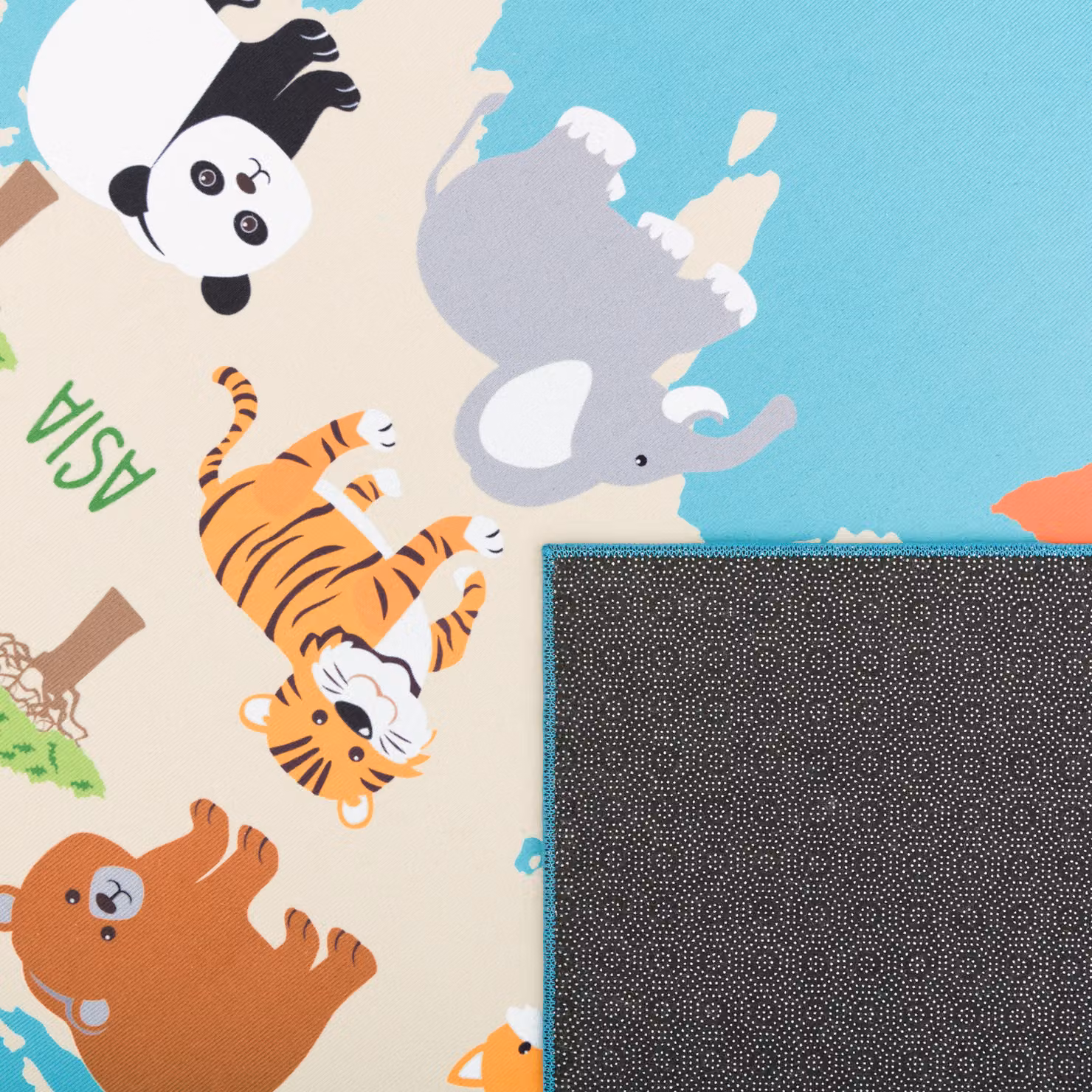 Tappeto rotondo per bambini Bini turchese e grigio con motivo animale, diametro: 200 cm – 2