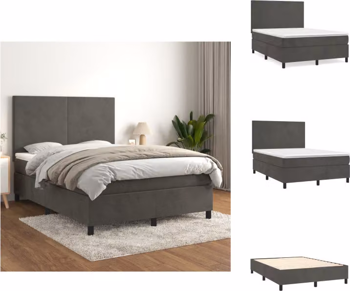 vidaXL Letto a molle con materasso grigio scuro 140x200 cm in velluto - Letti e strutture letto