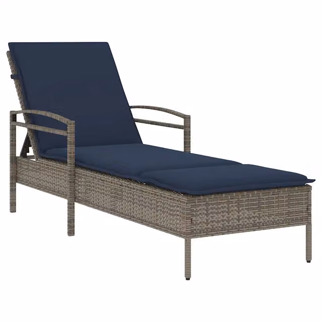 Lettino da Lettino sole | Sdraio da giardino | Lettino da sole con cuscino Grigio 63 x 200 x 81 cm polyrattan